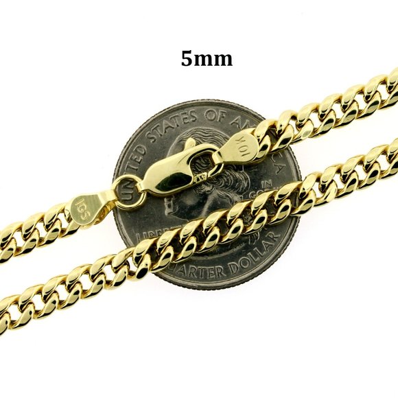 Real 10K Yellow Gold 5mm Miami Cuban Link Chain Necklace 20" inch - Picture 2 of 6